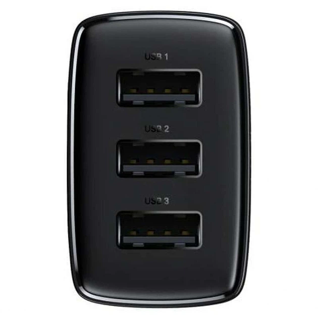 Мережевий зарядний пристрій Baseus Compact 17W (3USB) (Чорний) (136545) - зображення 4