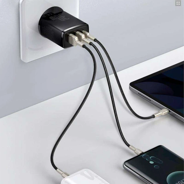 Сетевое зарядное устройство Baseus Compact Quick Charger 30W QC+ PD (1Type-C + 2USB) (Черный) (50738) - изображение 4