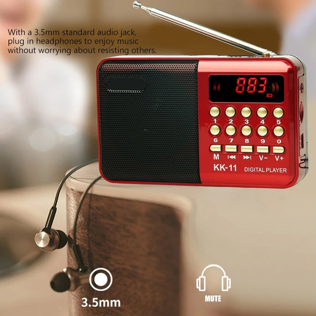 Радиоприемник цифровой с аккумулятором и ремешком Радио FM LED-дисплей ...