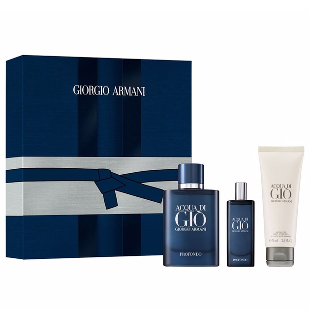 Zestaw Giorgio Armani Acqua di Gio Profondo Woda perfumowana 75 ml + travel spray 15 ml + żel pod prysznic 75 ml (3614273710077) - obraz 1