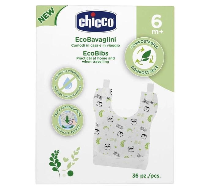 Śliniaczki Chicco EcoBibs jednorazowe kompostowalne 36 szt (8058664133697) - obraz 1