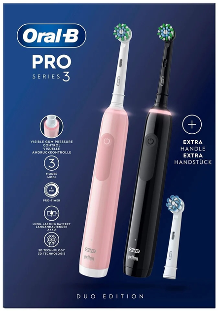 Набір електричних зубна щітка Oral-B Pro3 3900N Black CA + Pink CA (8006540760277) - зображення 3