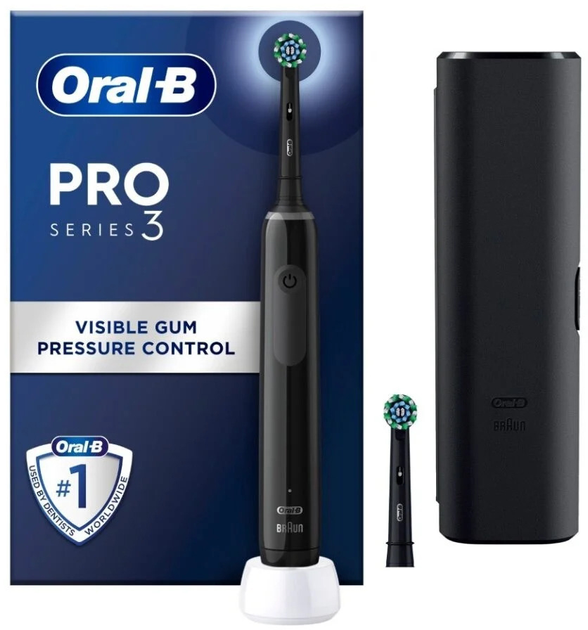 Szczoteczka elektryczna Oral-B Pro3 Black + Extra CA Black Brush Head + TC (8006540759912) - obraz 1