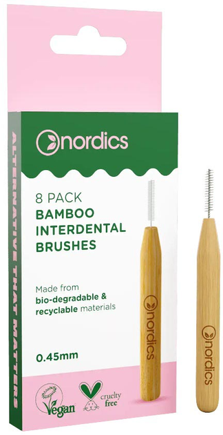 Zestaw szczoteczek do czyszczenia przestrzeni międzyzębowej Nordics Bamboo Interdental Brushes bambusowe 0.45 mm 8 szt (3800500324227) - obraz 1