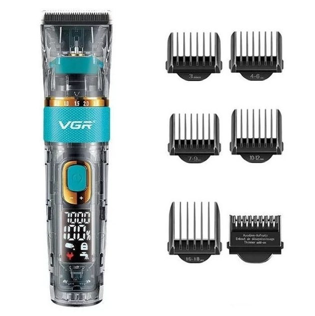 Аккумуляторная машинка для стрижки волос VGR V-695 с LED-дисплеем и насадками - изображение 1