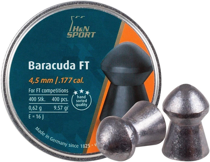 Пули пневматические H&N Baracuda FT. Кал. 4.51 мм. Вес - 0,62 г. 400 шт/уп - изображение 1