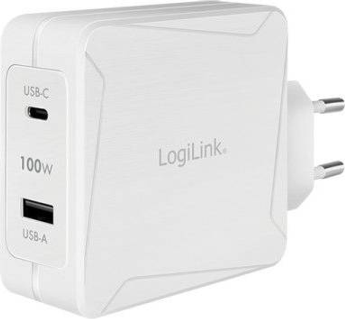 Мережевий зарядний пристрій LogiLink 2-Port USB-A/USB-C 100 Вт Білий (4052792067538) - зображення 1