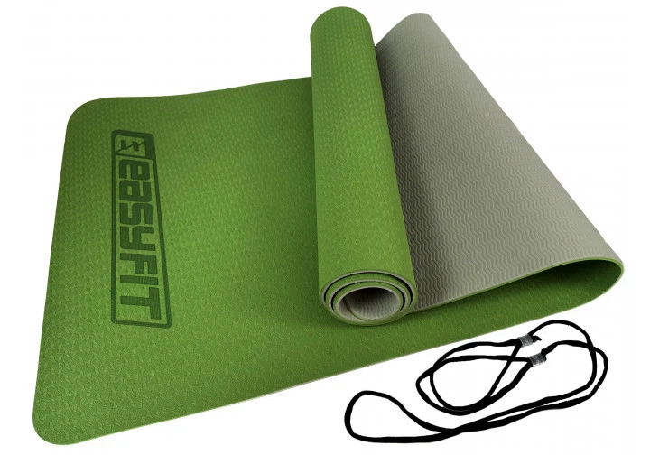 Коврик для йоги и фитнеса EasyFit TPE+TC 6 мм двухслойный зеленый-серый - Фото 1 Коврик для йоги и фитнеса EasyFit TPE+TC 6 мм двухслойный зеленый-серый - изображение 1