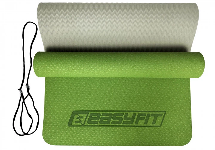 Коврик для йоги и фитнеса EasyFit TPE+TC 6 мм двухслойный зеленый-серый - Фото 3 Коврик для йоги и фитнеса EasyFit TPE+TC 6 мм двухслойный зеленый-серый - изображение 3