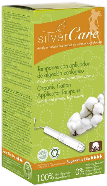 Tampony Masmi Silver Care Super Plus z aplikatorem z bawełny organicznej 14 szt (8432984000851) - obraz 1