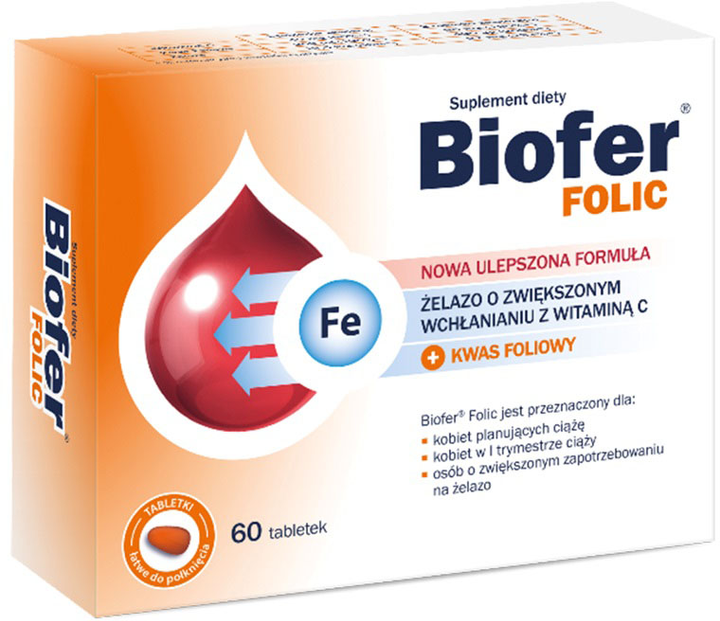 Suplement diety Orkla Biofer Folic żelazo o zwiększonym wchłanianiu z witaminą C i kwasem foliowym 60 tabletek (5702071382706) - obraz 1