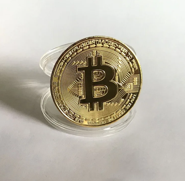 Сувенирная монета Bitcoin BTC Биткойн, в пластиковой коробочке, Gold - изображение 3