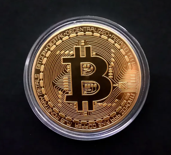 Сувенирная монета Bitcoin BTC Биткойн, в пластиковой коробочке, Gold - изображение 4