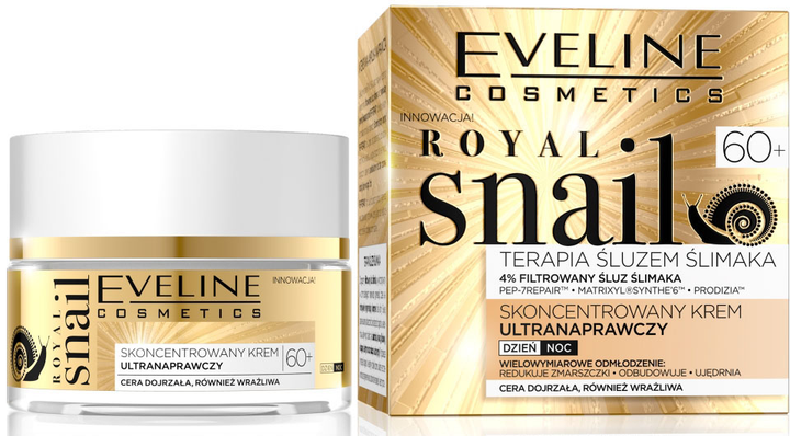 Krem do twarzy nawilżający Eveline Royal Snail 60+ skoncentrowany ultranaprawczy na dzień i na noc 50 ml (5901761980981) - obraz 1