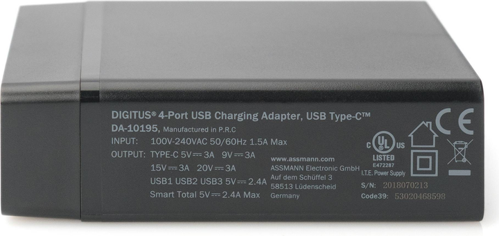 Зарядна станція Digitus з 4 портами USB, USB-C (DA-10195) - зображення 2