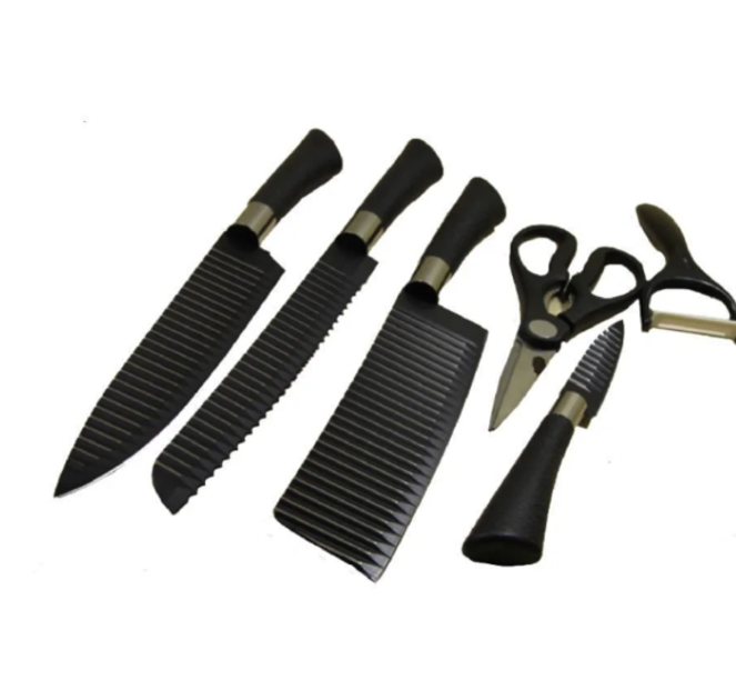 Набір ножів LS 6pcs Knife Set + керамічна овочечистка + ножиці Нержавіюча сталь - зображення 1