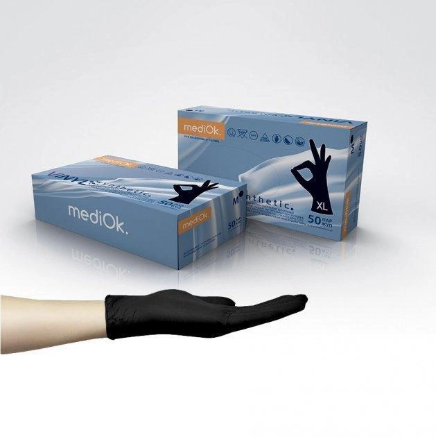 Рукавички нітрилові MediOk BLACK неопудрені, розмір M, 100 шт. - изображение 1