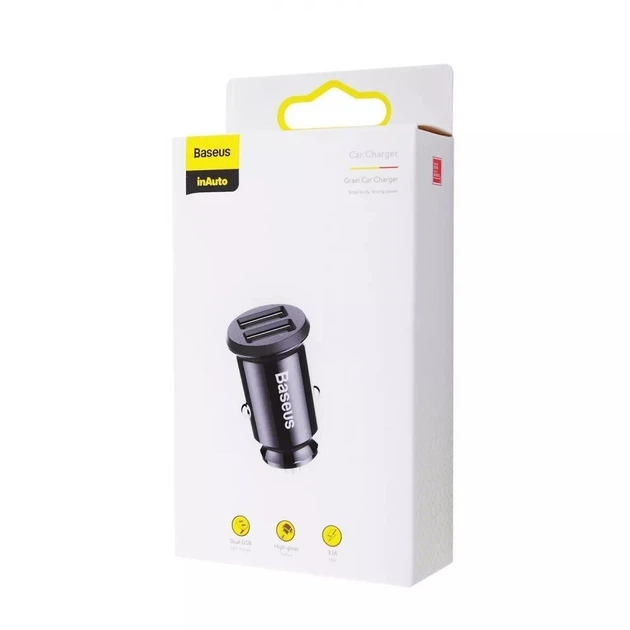 Автомобильное зарядное устройство Baseus Grain Dual 3,1A Black - Фото 2 Автомобильное зарядное устройство Baseus Grain Dual 3,1A Black - изображение 2