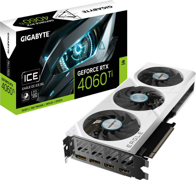 Видеокарта Gigabyte PCI-Ex GeForce RTX 4060 Ti Eagle OC ICE 8GB GDDR6 (128bit) (2550/18000) (2 x HDMI, 2 x DisplayPort) (GV-N406TEAGLEOC ICE-8GD) – фото, отзывы, характеристики в интернет-магазине ROZETKA | Купить в Видеокарта Gigabyte PCI-Ex GeForce RTX 4060 Ti Eagle OC ICE 8GB GDDR6 (128bit) (2550/18000) (2 x HDMI, 2 x DisplayPort) (GV-N406TEAGLEOC ICE-8GD) – фото, отзывы, характеристики в интернет-магазине ROZETKA | Купить в