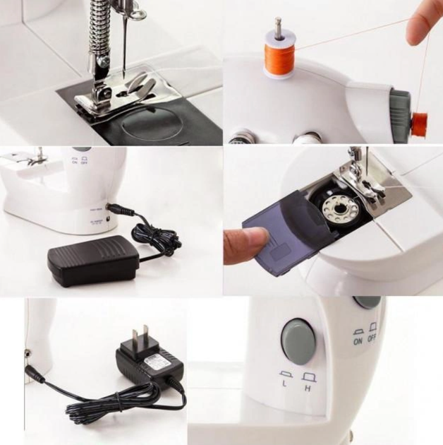 Портативная швейная машинка Sewing machine с 2 режимами скоростей Бытовая электрическая мини-машинка для шитья с подсветкой от сети + Педаль - изображение 4