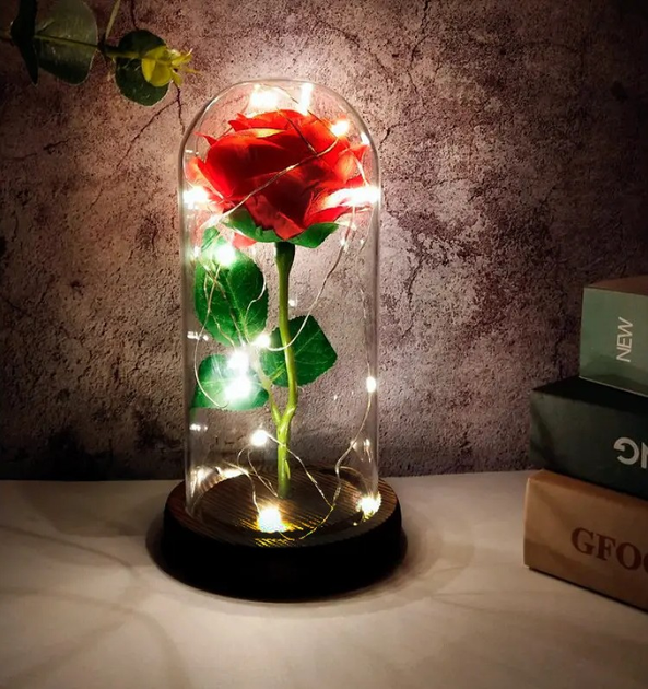 Роза в стеклянной колбе с подставкой LOVE STORIES ROSES, 21 см, красная ...