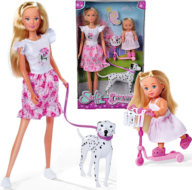 Zestaw lalek Simba Smoby Dolls Love Steffi i Evi Na spacerze z psem (4006592079055) - obraz 2