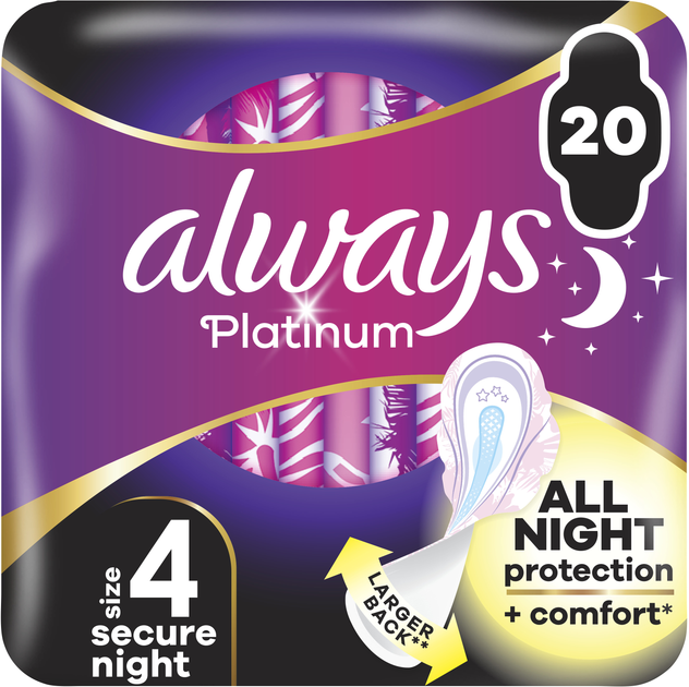 Гігієнічні прокладки Always Platinum Secure Night Розмір 4 20 шт (8700216186797) - зображення 1