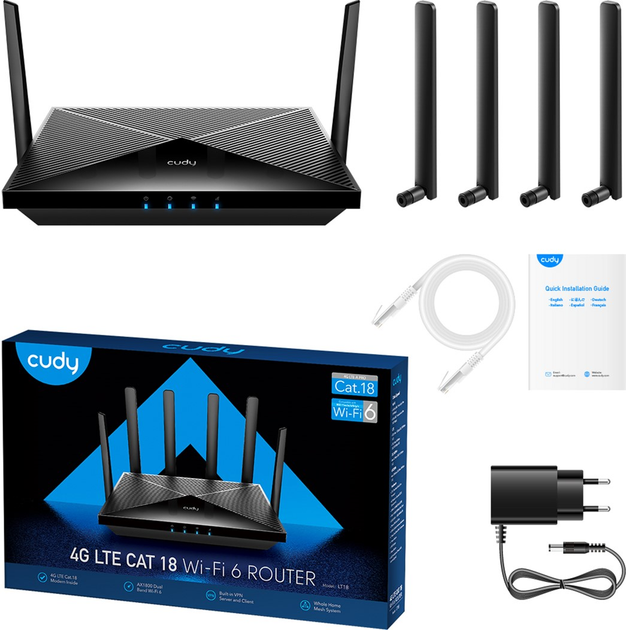 Router Cudy LT18 Wi Fi 6 4G LTE Black (6971690792145) - obraz 4