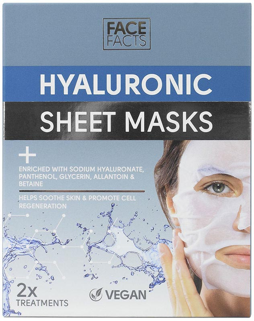 Маска для обличчя Face Facts Hyaluronic Sheet Masks в упаковці 2 х 20 мл (5031413919677) - зображення 1