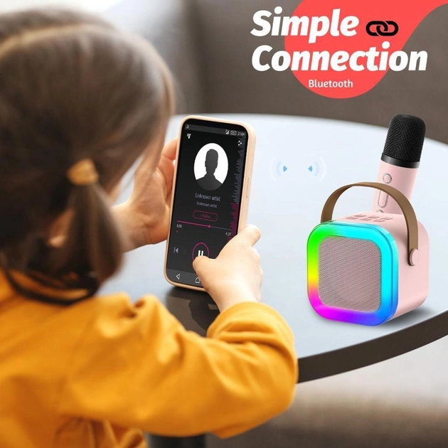 Портативна колонка з караоке мікрофоном Winso K12 Акумуляторна з RGB підсвічуванням та FM-радіо Bluetooth 10W Рожева - зображення 5