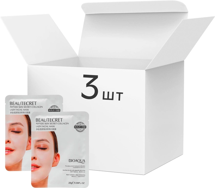 Упаковка гидрогелевих масок для лица Bioaqua Beautecret Peptide Skin Secret Collagen Lade Facial Mask 28 г х 3 шт (7000000000379) 