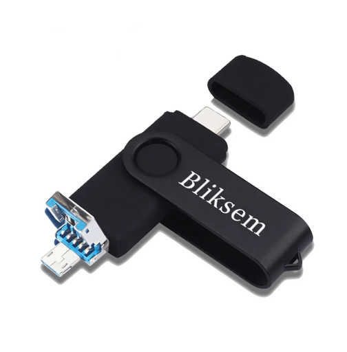 Флешка Bliksem USB 2.0 OTG 64 ГБ металева скоба (3в1) USB + Type-C + USB micro Black - Фото 1 Флешка Bliksem USB 2.0 OTG 64 ГБ металева скоба (3в1) USB + Type-C + USB micro Black - зображення 1