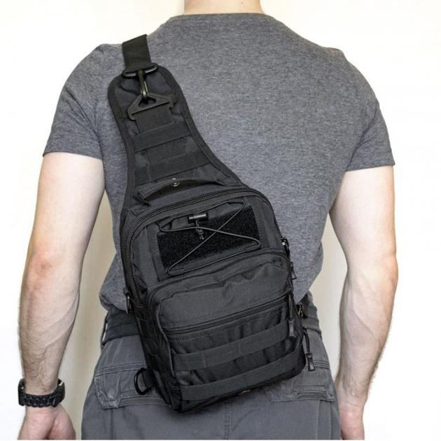 Тактическая сумка мужская армейская укрепленная black / слинг/ рюкзак (3702) - изображение 2