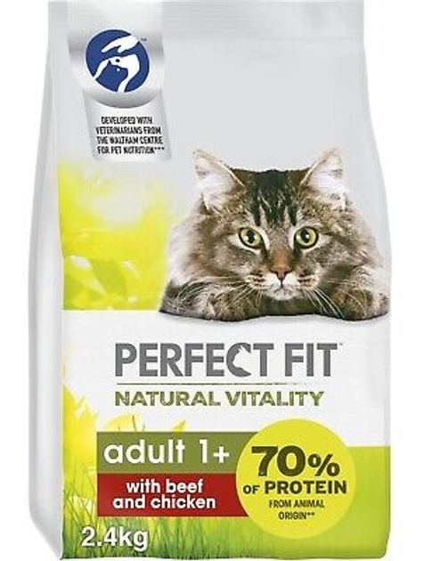 Sucha karma dla dorosłych kotów Perfect Fit Natural Vitality z wołowiną i kurczakiem 2.4 kg (4008429148392) - obraz 1
