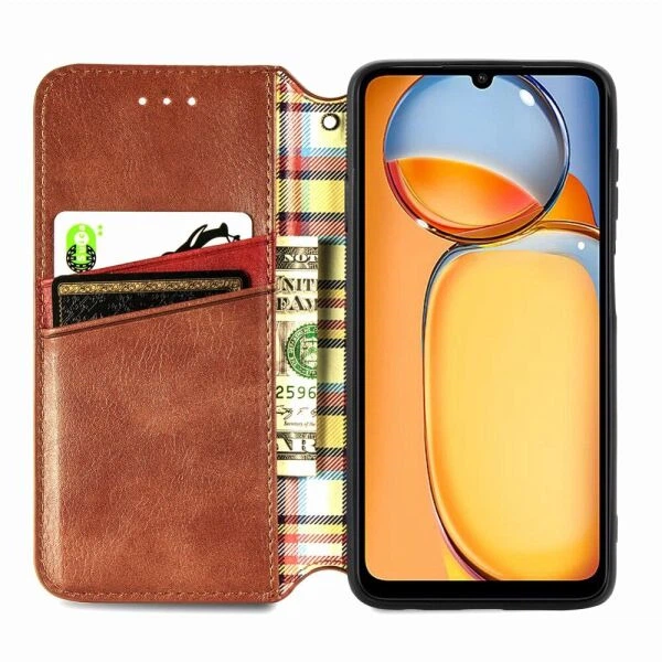 Чехол Deexe Rhombus Wallet для Xiaomi Redmi 13C / Poco C65 - Brown - изображение 2