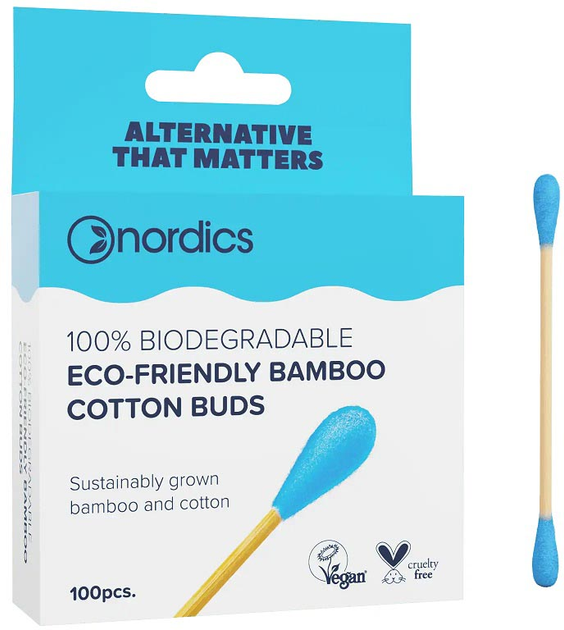 Patyczki bambusowe Nordics Bamboo Cotton Buds Blue 100 szt (3800500324418) - obraz 1