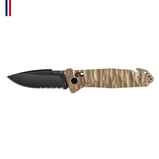 Нож Tb Outdoor "CAC S200", Nitrox, песочный, полусерр., рельефн. PA6 , стропорез, стеклобой - изображение 1