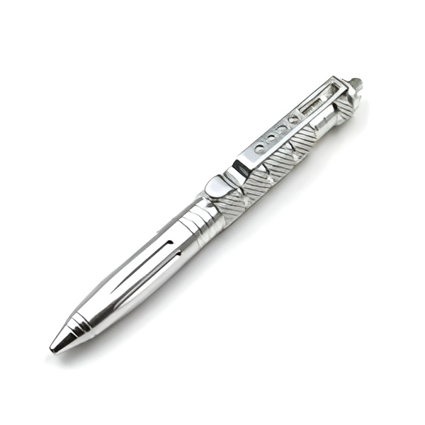 Тактическая металлическая серебристая шариковая ручка со стеклобоем - изображение 1