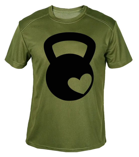 Футболка потоотводящая военная ВСУ с принтом "Гиря с сердечком" в оливе S - изображение 1