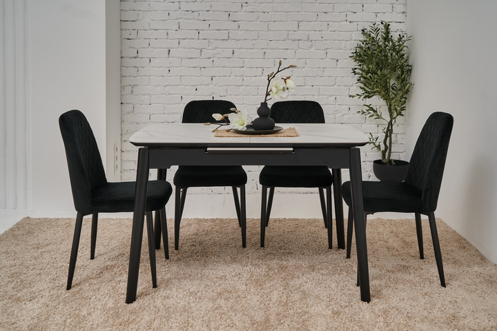 Обеденный стол Vetro Mebel TM-76 белый мрамор/ черный (120-160*80*76 см ...