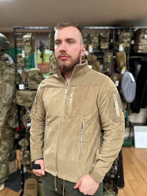 Чоловіча флісова демісезонна кофта Safari Tactical на блискавці з Softshell вставками Пісочний L Kali AI460 високий воріт - стійка липучки для шевронів - зображення 2