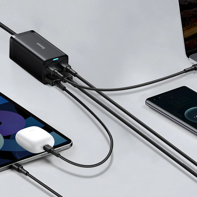 Мережевий зарядний пристрій Baseus GAN3 Pro Desktop Fast Charger 100W EU 2x USB Type-A + 2x USB Type-C PD3.0 QC4.0 AFC Black (CCGP000101) - зображення 10