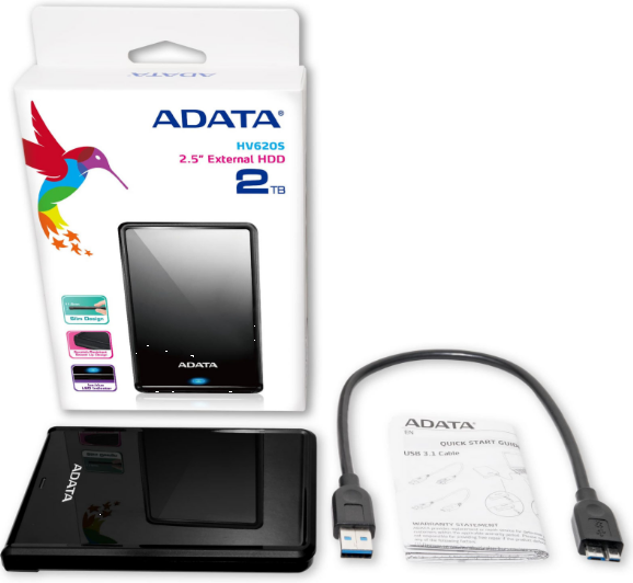 Зовнішній Жорсткий диск A-DATA USB 3.2 Gen1 HV620S 2TB 2,5" Black (AHV620S-2TU31-CBK) - Фото 2 Зовнішній Жорсткий диск A-DATA USB 3.2 Gen1 HV620S 2TB 2,5" Black (AHV620S-2TU31-CBK) - зображення 2