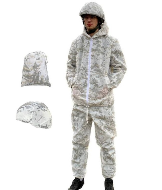 Маскувальний чоловічий зимовий костюм Alpine кавер чохол Білий мультикам Kali куртка з капюшоном широкі штани для маскування в зимовому лісі або в полі - зображення 1