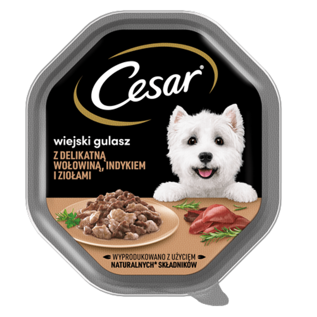 Mokra karma dla psów Cesar z delikatną wołowiną, indykiem i ziołami 150 g (4008429148491) - obraz 1