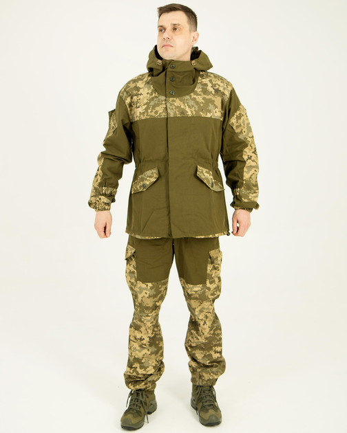Костюм Горка камуфляжный олива пиксель, брюки с подтяжками, куртка с капюшоном, ветрозащитный 52 - изображение 1