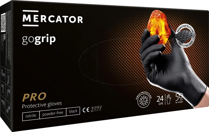 Рукавички нітрилові неопудрені MERCATOR gogrip black L 50шт - изображение 1