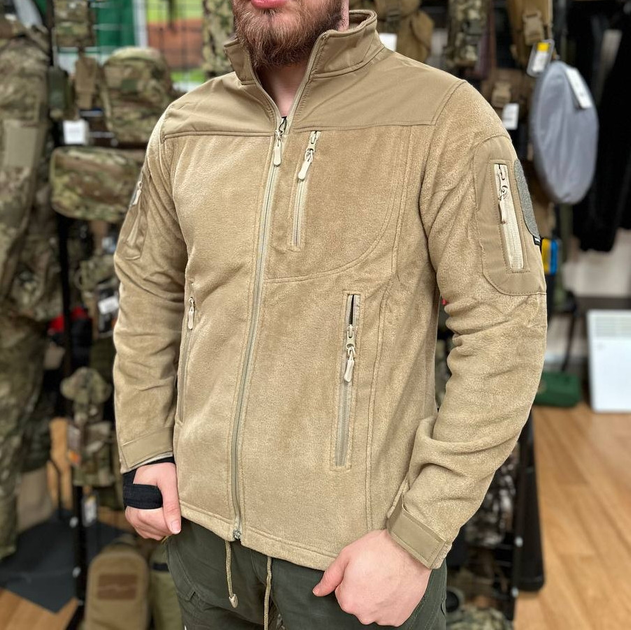 Чоловіча флісова демісезонна повсякденна кофта Safari Tactical з Softshell вставками комір стійка застібка - блискавка на всю довжину кофти повномірні кишені для рук Пісочний XL (Kali) - зображення 1