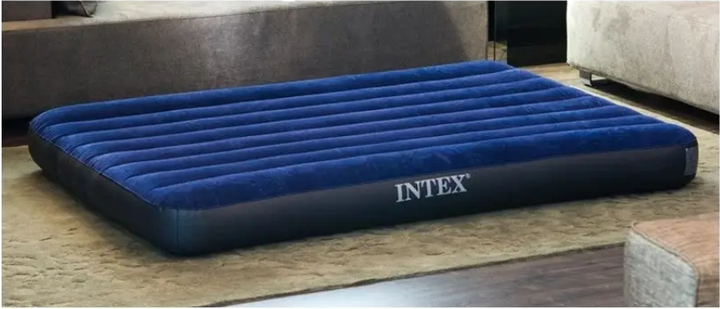 Матрац надувний полуторний Intex 64758 для сну та плавання велюровий з 2 подушками та ручним насосом 137х191х25 см Синій SKU_(879) - зображення 3