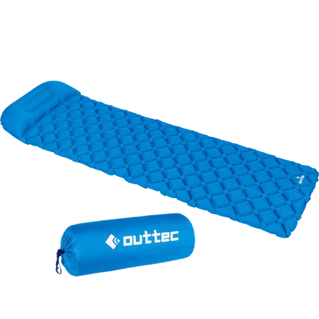 Надувной коврик Outtec 195х55х5см с подушкой соты голубой - изображение 2